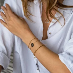 New HappyBulle Bracelet Témoin chaine personnalisé médaille gravée plaqué or 2 trous 15 mm Plaqué or 18k