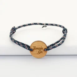 Best HappyBulle Bracelet Témoin homme personnalisé cordage marin simple médaille gravée bois ronde 2 trous 21 mm
