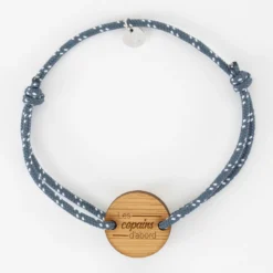 Best HappyBulle Bracelet Témoin homme personnalisé cordage marin simple médaille gravée bois ronde 2 trous 21 mm