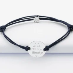 Clearance HappyBulle Bracelet Témoin homme personnalisé cordon doublé médaille gravée argent 2 trous 20 mm