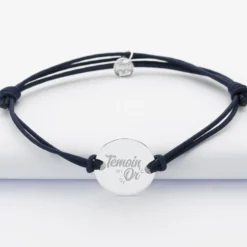 Clearance HappyBulle Bracelet Témoin homme personnalisé cordon doublé médaille gravée argent 2 trous 20 mm