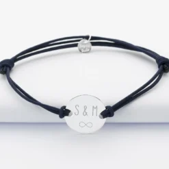 Clearance HappyBulle Bracelet Témoin homme personnalisé cordon doublé médaille gravée argent 2 trous 20 mm