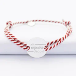 Discount HappyBulle Bracelet Témoin homme personnalisé cordon marin tressé médaille gravée argent 2 trous 20 mm