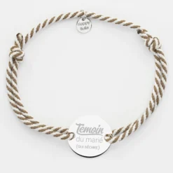 Discount HappyBulle Bracelet Témoin homme personnalisé cordon marin tressé médaille gravée argent 2 trous 20 mm