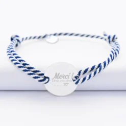 Discount HappyBulle Bracelet Témoin homme personnalisé cordon marin tressé médaille gravée argent 2 trous 20 mm