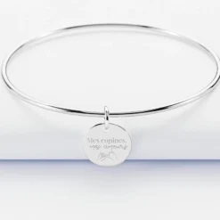 Outlet HappyBulle Bracelet Témoin personnalisé jonc argent médaille gravée 15 mm Argent rhodié 925