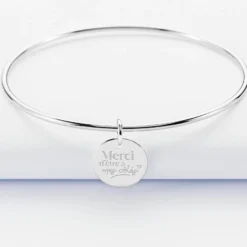 Outlet HappyBulle Bracelet Témoin personnalisé jonc argent médaille gravée 15 mm Argent rhodié 925