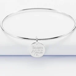 Outlet HappyBulle Bracelet Témoin personnalisé jonc argent médaille gravée 15 mm Argent rhodié 925