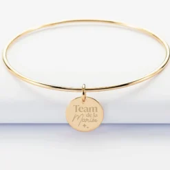 HappyBulle Bracelet Témoin personnalisé jonc plaqué or médaille gravée 15 mm Plaqué or 18k