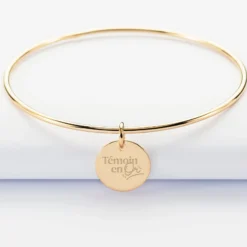 HappyBulle Bracelet Témoin personnalisé jonc plaqué or médaille gravée 15 mm Plaqué or 18k