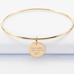 HappyBulle Bracelet Témoin personnalisé jonc plaqué or médaille gravée 15 mm Plaqué or 18k