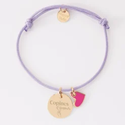 Online HappyBulle Bracelet Témoin personnalisé médaille gravée plaqué or 15 mm et breloque coeur email 10 mm Plaqué or 18k