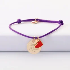 Online HappyBulle Bracelet Témoin personnalisé médaille gravée plaqué or 15 mm et breloque coeur email 10 mm Plaqué or 18k