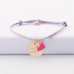 Online HappyBulle Bracelet Témoin personnalisé médaille gravée plaqué or 15 mm et breloque coeur email 10 mm Plaqué or 18k