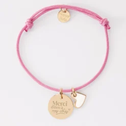 Online HappyBulle Bracelet Témoin personnalisé médaille gravée plaqué or 15 mm et breloque coeur email 10 mm Plaqué or 18k