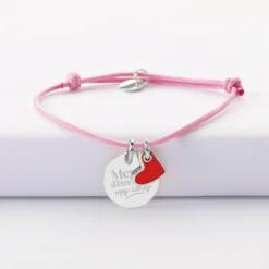 Hot HappyBulle Bracelet Témoin personnalisé médaille gravée argent 15 mm et breloque coeur email 10 mm Argent rhodié 925