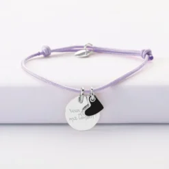 Hot HappyBulle Bracelet Témoin personnalisé médaille gravée argent 15 mm et breloque coeur email 10 mm Argent rhodié 925