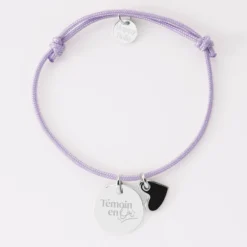 Hot HappyBulle Bracelet Témoin personnalisé médaille gravée argent 15 mm et breloque coeur email 10 mm Argent rhodié 925
