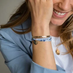 Online HappyBulle Bracelet Témoin 3 tours Liberty personnalisé médaille gravée plaqué or 15 mm Plaqué or 18k