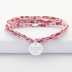 Sale HappyBulle Bracelet Témoin 3 tours Liberty personnalisé médaille gravée argent 15 mm Argent rhodié 925