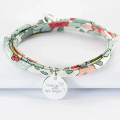 Sale HappyBulle Bracelet Témoin 3 tours Liberty personnalisé médaille gravée argent 15 mm Argent rhodié 925