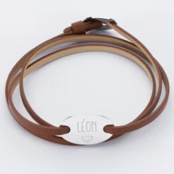 Hot HappyBulle Bracelet 3 tours cuir personnalisé médaille gravée argent ovale 2 trous 25x16 mm