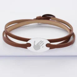 Hot HappyBulle Bracelet 3 tours cuir personnalisé médaille gravée argent ovale 2 trous 25x16 mm