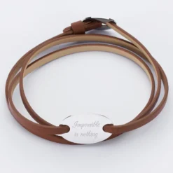 Hot HappyBulle Bracelet 3 tours cuir personnalisé médaille gravée argent ovale 2 trous 25x16 mm