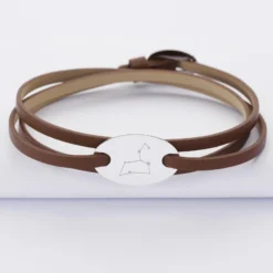 Hot HappyBulle Bracelet 3 tours cuir personnalisé médaille gravée argent ovale 2 trous 25x16 mm