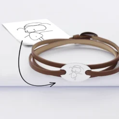Hot HappyBulle Bracelet 3 tours cuir personnalisé médaille gravée argent ovale 2 trous 25x16 mm