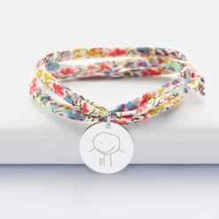 HappyBulle Bracelet 3 tours Liberty personnalisé médaille gravée argent 19 mm Argent rhodié 925
