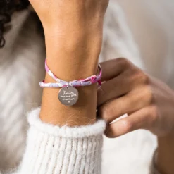HappyBulle Bracelet 3 tours Liberty personnalisé médaille gravée argent 19 mm Argent rhodié 925