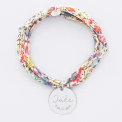 HappyBulle Bracelet 3 tours Liberty personnalisé médaille gravée argent 19 mm Argent rhodié 925