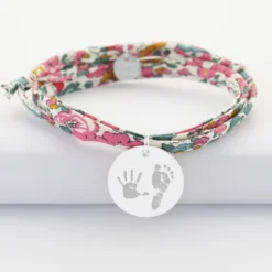 HappyBulle Bracelet 3 tours Liberty personnalisé médaille gravée argent 19 mm Argent rhodié 925