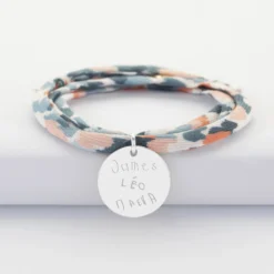 HappyBulle Bracelet 3 tours Liberty personnalisé médaille gravée argent 19 mm Argent rhodié 925