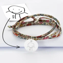 HappyBulle Bracelet 3 tours Liberty personnalisé médaille gravée argent 19 mm Argent rhodié 925