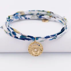Sale HappyBulle Bracelet 3 tours Liberty personnalisé médaille Lune zircons crépuscule gravée plaqué or 16 mm Plaqué or 18k