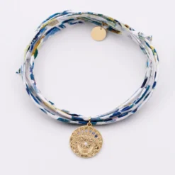 Sale HappyBulle Bracelet 3 tours Liberty personnalisé médaille Lune zircons crépuscule gravée plaqué or 16 mm Plaqué or 18k