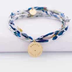 Sale HappyBulle Bracelet 3 tours Liberty personnalisé médaille Lune zircons crépuscule gravée plaqué or 16 mm Plaqué or 18k