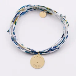 Sale HappyBulle Bracelet 3 tours Liberty personnalisé médaille Lune zircons crépuscule gravée plaqué or 16 mm Plaqué or 18k