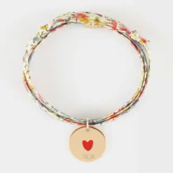 Outlet HappyBulle Bracelet 3 tours Liberty personnalisé médaille gravée plaqué or coeur émail rouge 19 mm - x Atelier Wagram