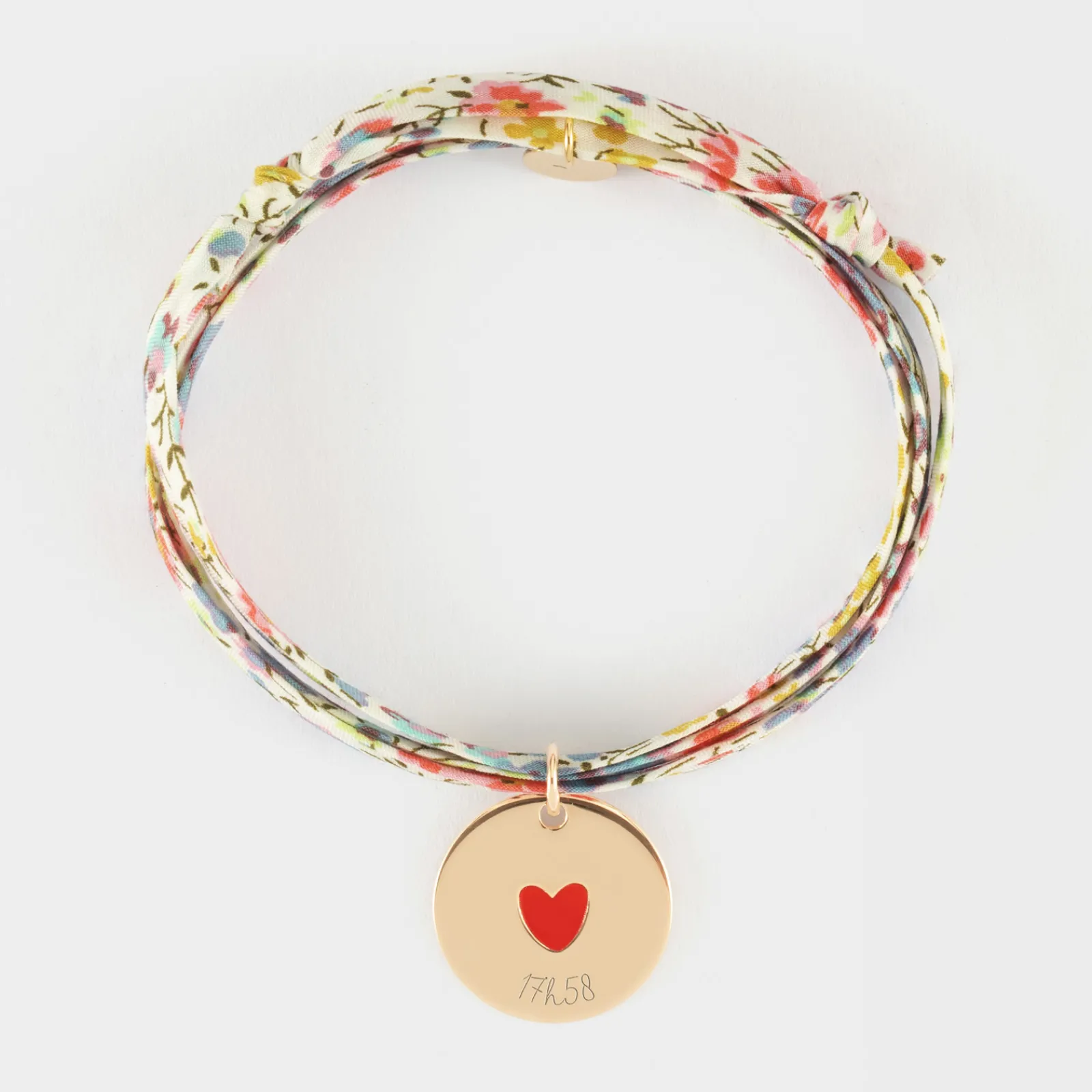 Outlet HappyBulle Bracelet 3 tours Liberty personnalisé médaille gravée plaqué or coeur émail rouge 19 mm - x Atelier Wagram