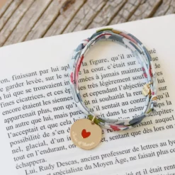 Outlet HappyBulle Bracelet 3 tours Liberty personnalisé médaille gravée plaqué or coeur émail rouge 19 mm - x Atelier Wagram