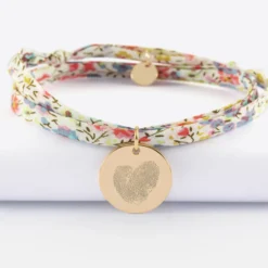 Outlet HappyBulle Bracelet 3 tours Liberty personnalisé médaille gravée plaqué or coeur émail rouge 19 mm - x Atelier Wagram