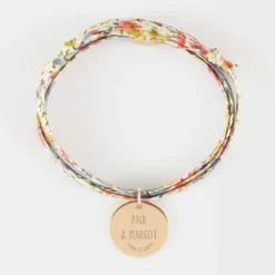 Outlet HappyBulle Bracelet 3 tours Liberty personnalisé médaille gravée plaqué or coeur émail rouge 19 mm - x Atelier Wagram