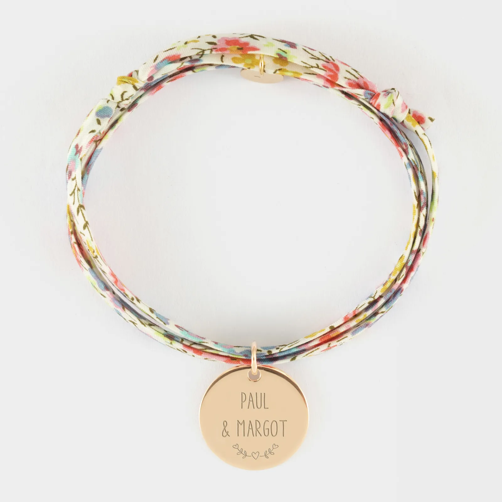 Outlet HappyBulle Bracelet 3 tours Liberty personnalisé médaille gravée plaqué or coeur émail rouge 19 mm - x Atelier Wagram