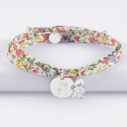 Hot HappyBulle Bracelet 3 tours Liberty personnalisé médaille gravée argent 15 mm et breloque petit garçon scintillant 12 mm Argent rhodié 925