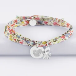 Hot HappyBulle Bracelet 3 tours Liberty personnalisé médaille gravée argent 15 mm et breloque petit garçon scintillant 12 mm Argent rhodié 925