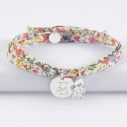 Hot HappyBulle Bracelet 3 tours Liberty personnalisé médaille gravée argent 15 mm et breloque petit garçon scintillant 12 mm Argent rhodié 925