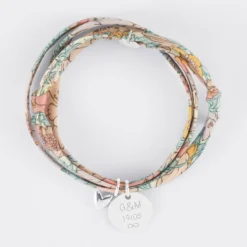 Hot HappyBulle Bracelet 3 tours Liberty personnalisé médaille gravée argent 15 mm et breloque petit coeur bombé 7 mm - x Atelier Wagram Argent rhodié 925